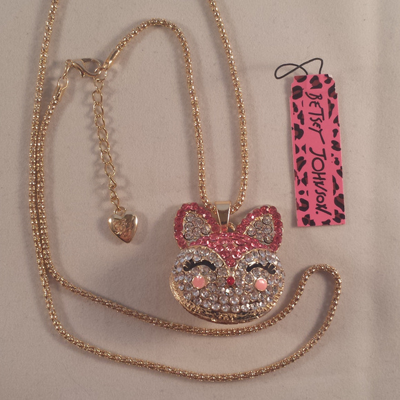 Betsey Johnson Fox Head Crystal Pink Gold Necklace - Picture 3 of 3